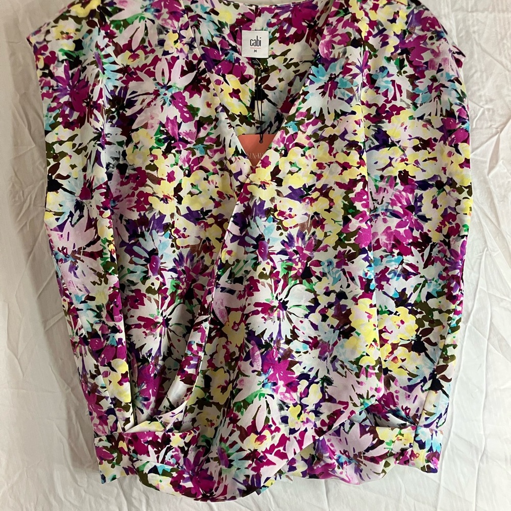 CAbi Women's Vibrant Floral Blouse - Pink, Yellow, Green